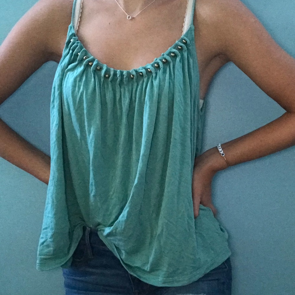 turquoise beaded scoop neck tank